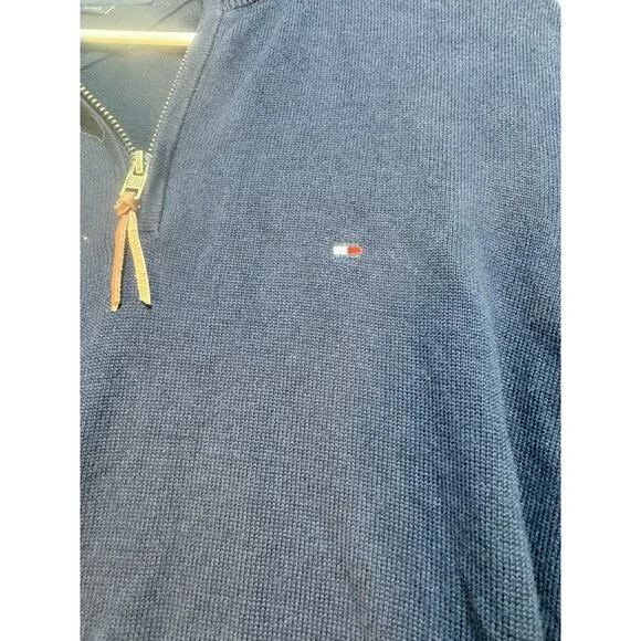 Tommy Hilfiger Sweater Mens Size Large Blue Casual 1/4 Zip Pullover Sweatshirt *